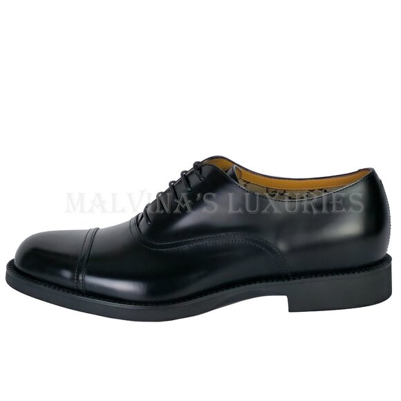 GUCCI SHOES MENS BLACK LEATHER TEMPE CAP OXFORD GG LOGO LINING sz 8 US 8.5